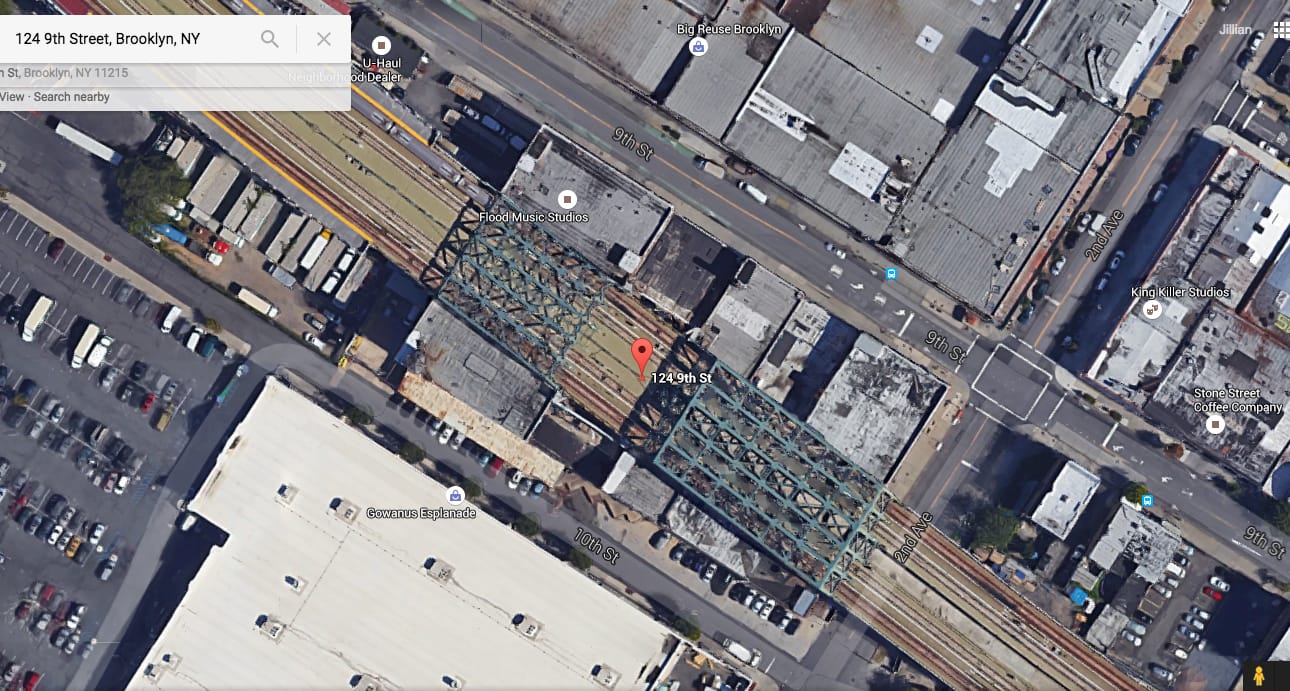 Google Satellite view shows 124 9th Street and the surrounding buildings