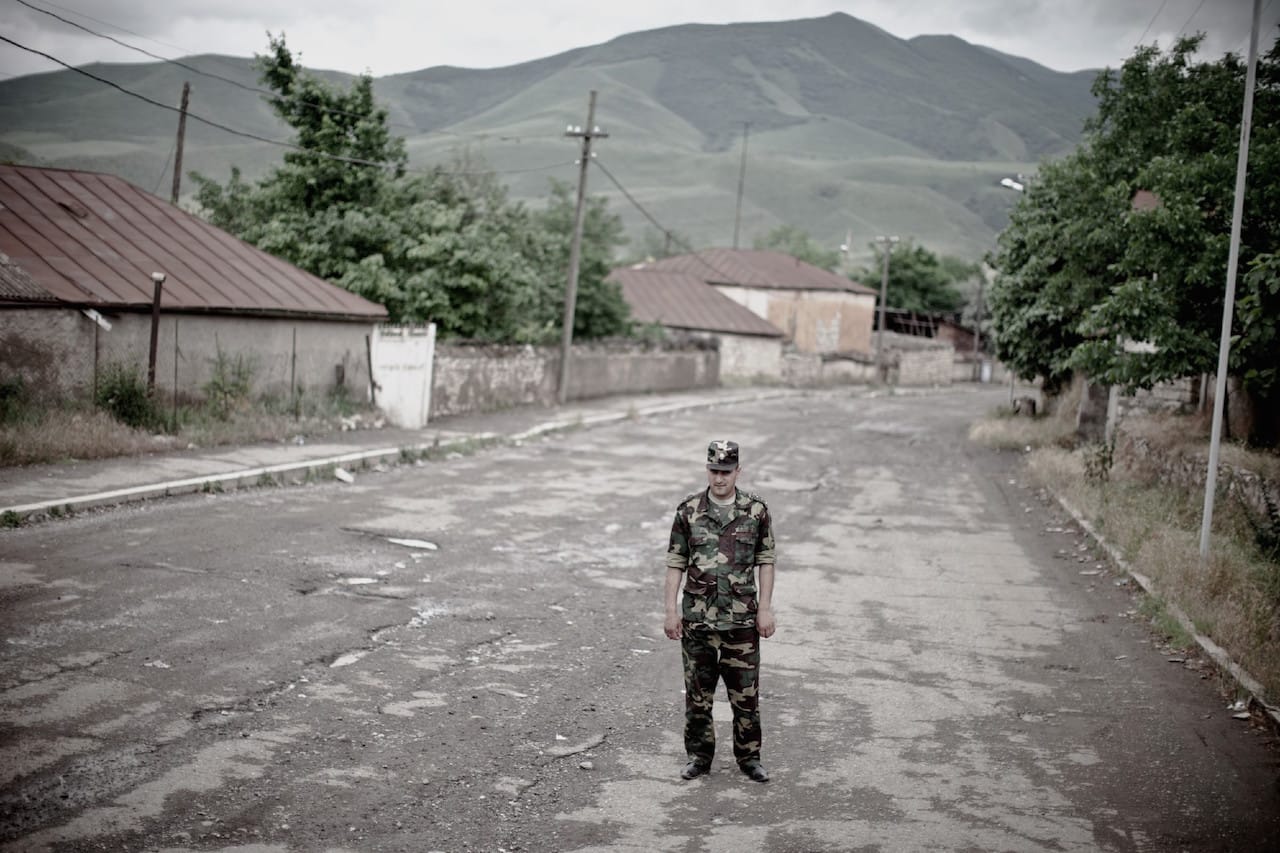 Karen Mirzoyan, “Nelson Sargsyan, now in the army service. His father Valerik died on this place in the town of Askeran," from Karabagh War Series, Chapter 3: The Future (2010) (courtesy Anna Gargarian) (click to enlarge)