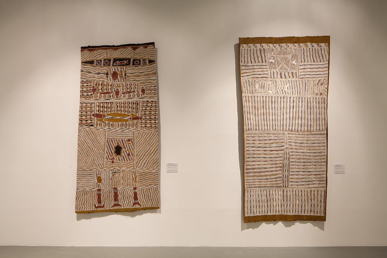 Installation view of Saltwater Yirrkala bark paintings (1998) at Istanbul Modern (photo by Sahir Ugur Eren)