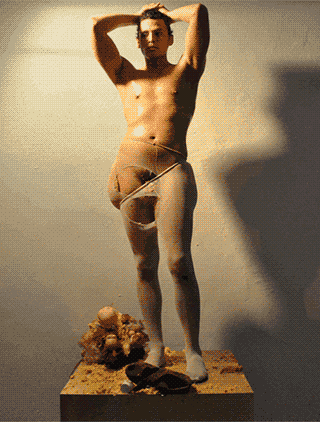 One of the tableaux vivants by La Pocha Nostra for their “Corpo Insurrecto: Psycho-Magic Actions for A World Gone Wrong” (2013) performance at the 2013 Brooklyn International Performance Art Festival. (photo by Hrag Vartanian/Hyperallergic)