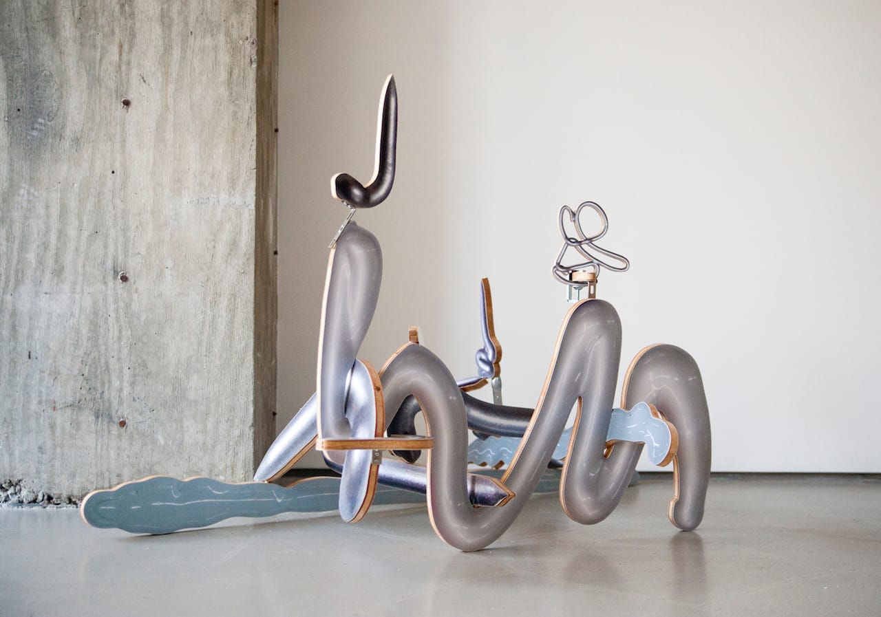 Teppei Kaneuji, "Ghost in the Liquid Room (foundation) #2" (2015), inkjet print, paper, wood, urethane coating, clamp, 31 x 16.75 x 3.0625 inches (courtesy of the artist and Jane Lombard Gallery)