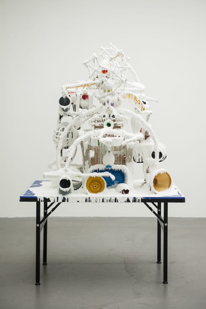 Teppei Kanji, "White Discharge (Built-up Objects #36)" (2014), wood, plastic, steel , resin, 75 x 43 x 30.5 inches (courtesy of the artist)