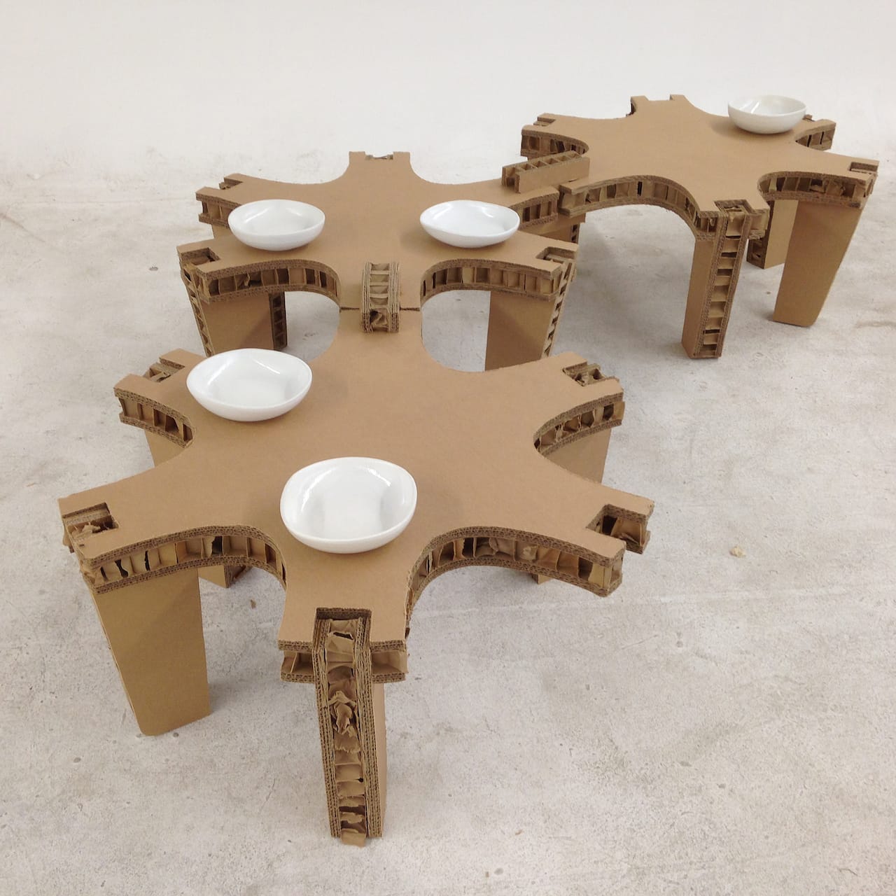 For the October dinner with bees in Santa Fe, Harris will expand this three-module table into an 18-module "honeycomb."
