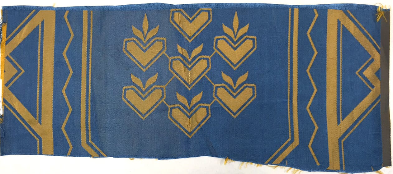 A sample of the textile designed for the United Nations Security Council Chamber, designed by Else Poulsson (1951) (courtesy Cooper Hewitt, Smithsonian Design Museum)