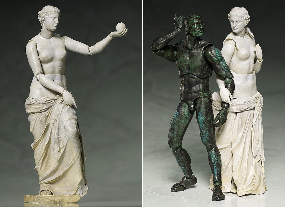 FREEing's "Venus de Milo" figure holds an apple and links arms with its "The Thinker" figure