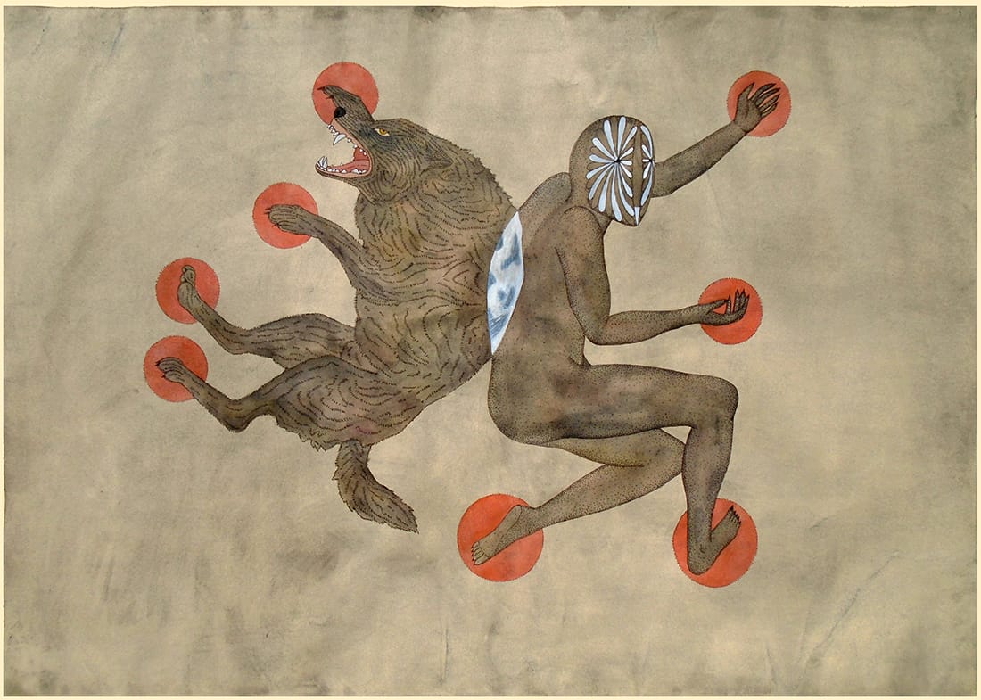 Rithika Merchant, "Lycanthropy" (2015), gouache and ink on paper (image via Stephen Romano Gallery)