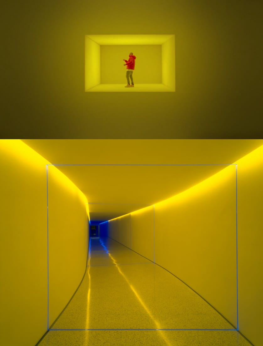 Still from Drake's video with James Turrell's "The Inner Way" (1999) (bottom image via @annamaria_art11/Instagram)