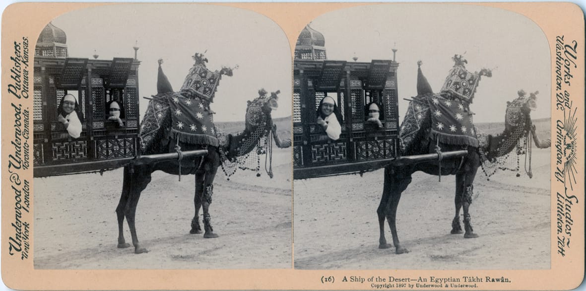 Underwood & Underwood, "Women in a camel coach" (1897) (courtesy of the Rare Books and Special Collections Library, The American University in Cairo)