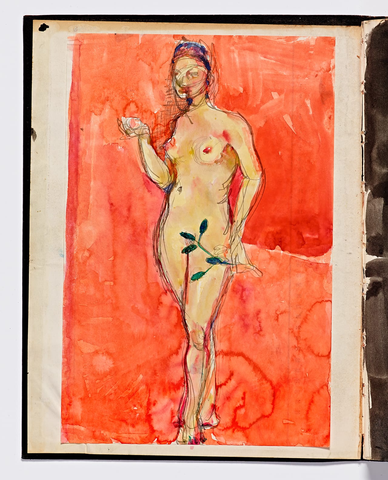 Richard Diebenkorn, Untitled from Sketchbook #24, inside front cover (1943–93), watercolor on paper, Cantor Arts Center collection, Gift of Phyllis Diebenkorn (© The Richard Diebenkorn Foundation)