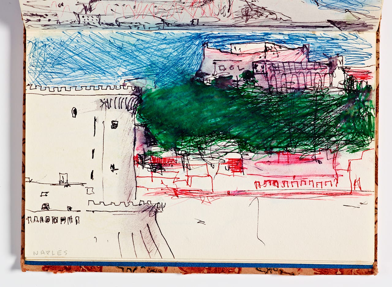 Richard Diebenkorn, Untitled from Sketchbook #4, page 23 (1943–93), ink wash with pen and ink on paper, Cantor Arts Center collection, Gift of Phyllis Diebenkorn (© The Richard Diebenkorn Foundation)