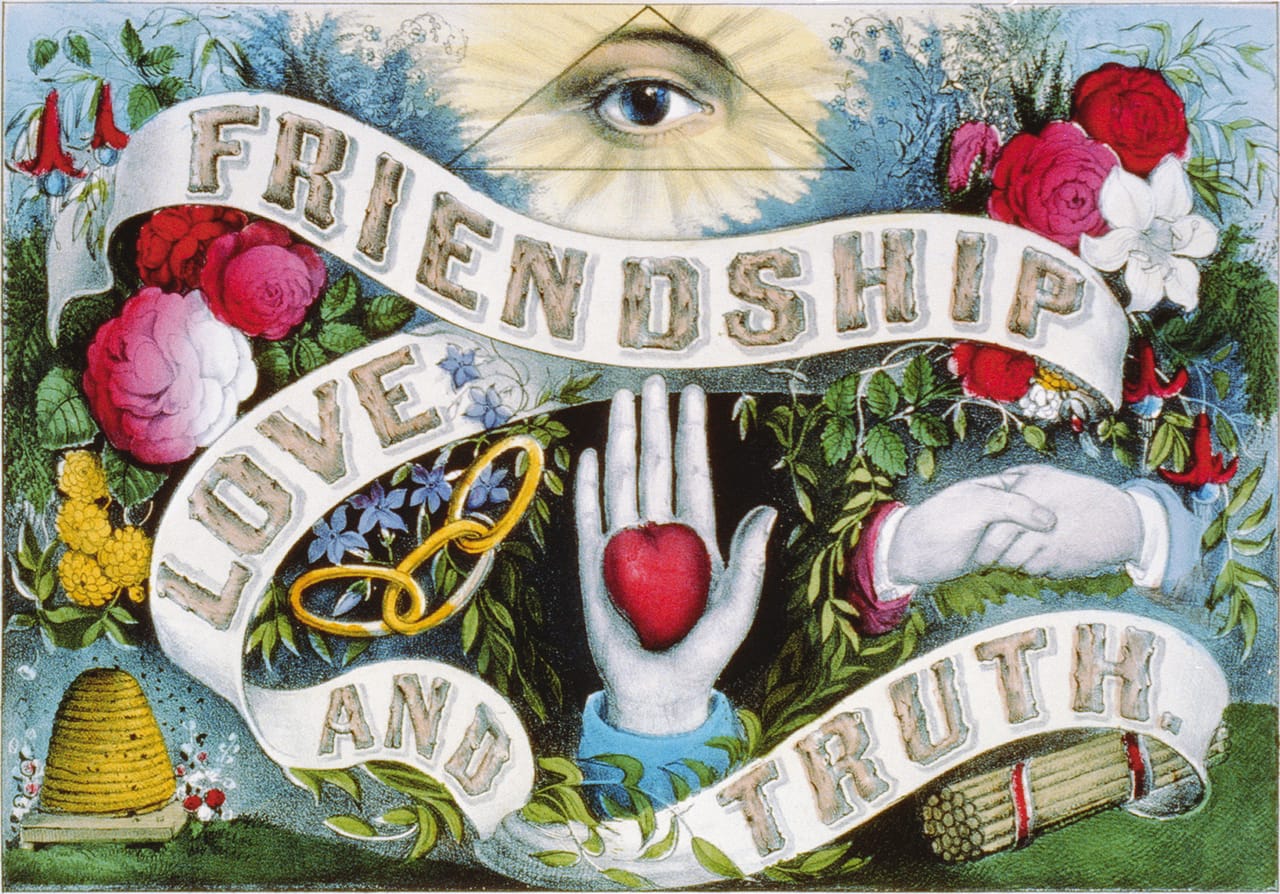Currier & Ives,, "Friendship, Love and Truth" (1874, New York), hand-colored lithograph (courtesy Library of Congress Prints and Photographs Division)