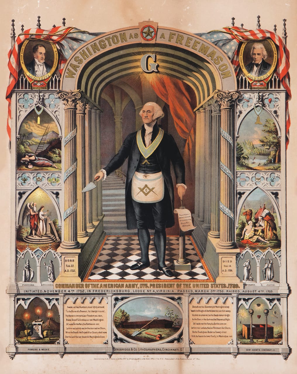  Strobridge & Co., "George Washington as a Freemason" (1867, Cincinnati, Ohio), chromolithograph, 24 × 19 in. (courtesy Webb Collection)