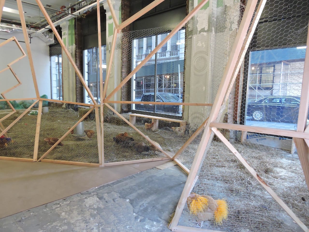 Laura Lima, "Gala Chickens and Ball" (2015). A Performa Commission. (Photo by author for Hyperallergic)