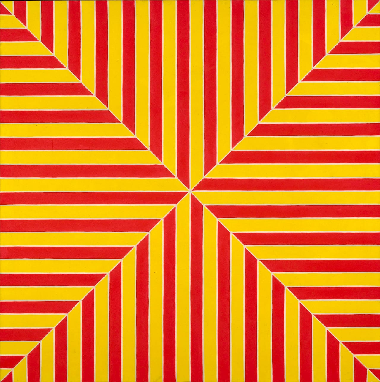 Frank Stella, "Marrakech" (1964), fluorescent alkyd on canvas, 77 x 77 x 2 7/8 innches, the Metropolitan Museum of Art, New York; gift of Mr. and Mrs. Robert C. Scull, 1971 (© 2015 Frank Stella/Artists Rights Society [ARS], New York)