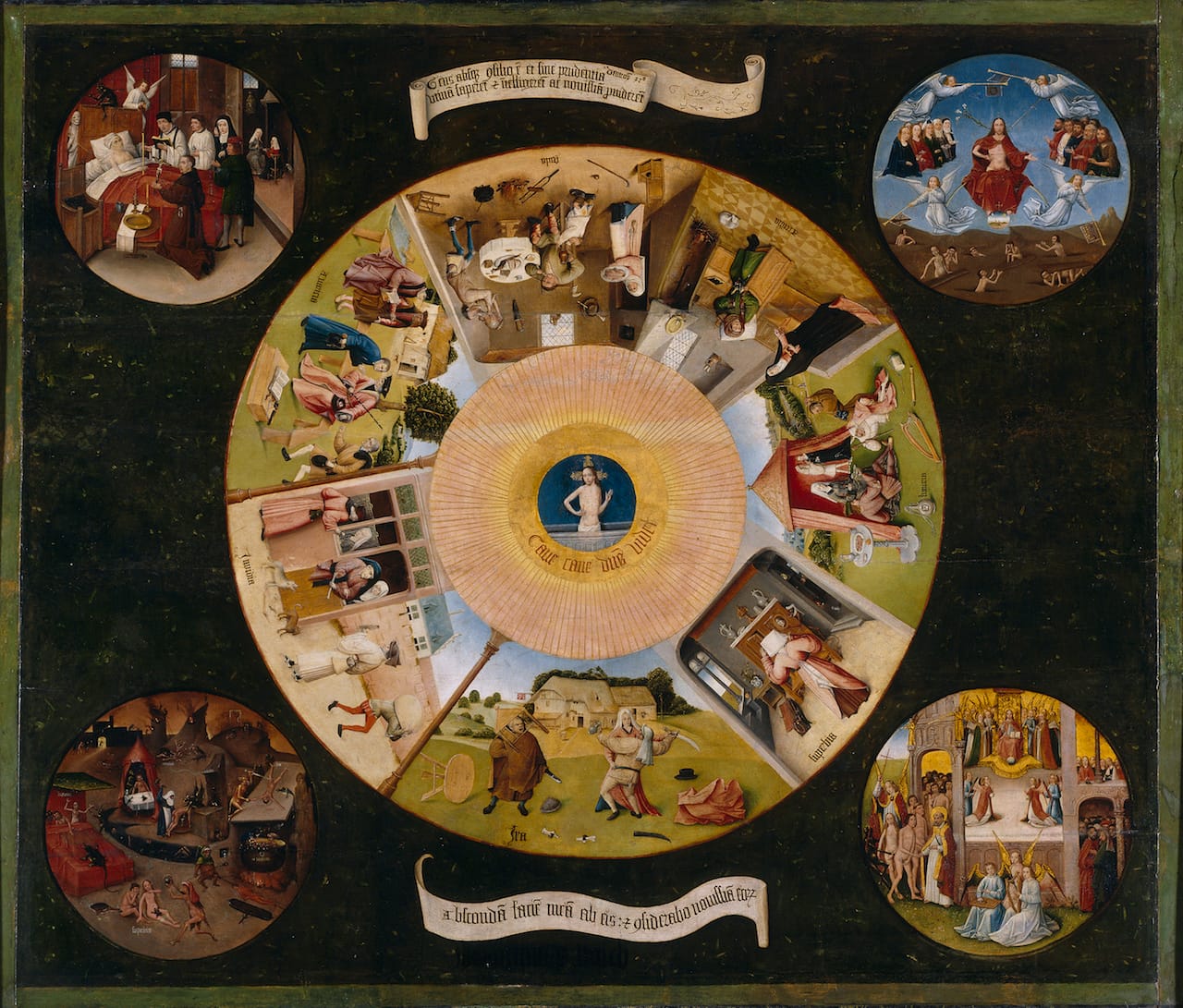 Follower of Hieronymus Bosch, "Seven Deadly Sins and the Four Last Things" (around 1500) (image via Wikipedia)