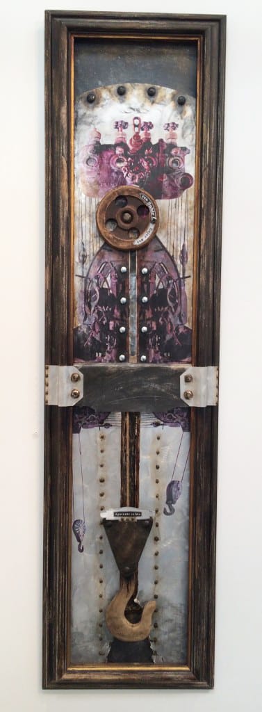 Dagoberto Dumois Driggs, "Aparente calma" (2015), mixed media: materials from old Holguín sugar mills, railroad ties (click to enlarge)