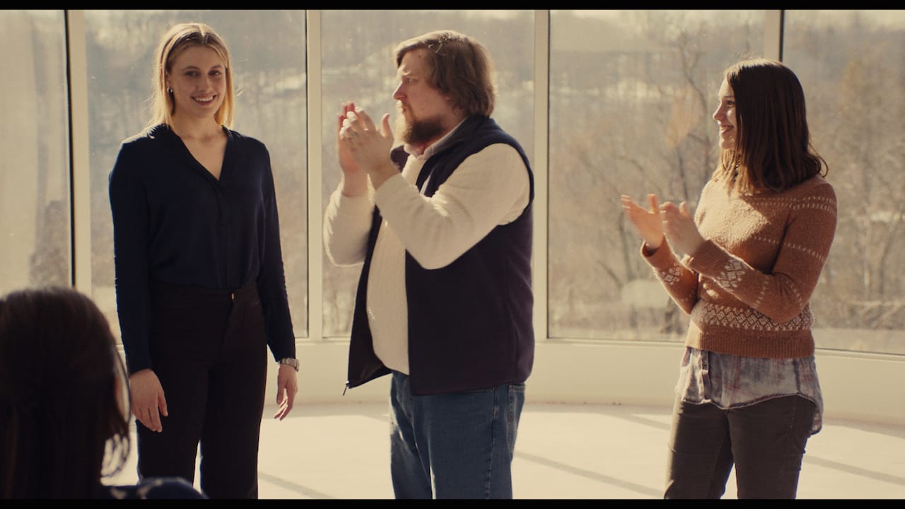 Greta Gerwig as Brooke, Michael Chernus as Dylan, and Lola Kirke as Tracy in 'Mistress America' (photo courtesy Fox Searchlight Pictures, © 2015 Twentieth Century Fox Film Corporation All Rights Reserved) (click to enlarge)