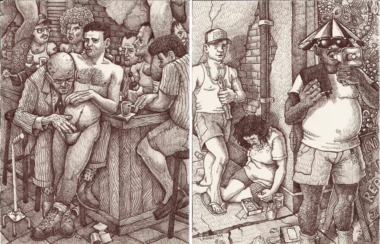 Michael Meads, "At the Corner Pocket II" (1999) and "Street Preacher on Canal & Bourbon" (1999) (images courtesy the artist)