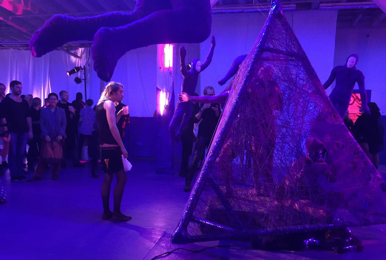 Performance piece "Bound Together" in progress, by Suzie Hart at MIX NYC 2015.