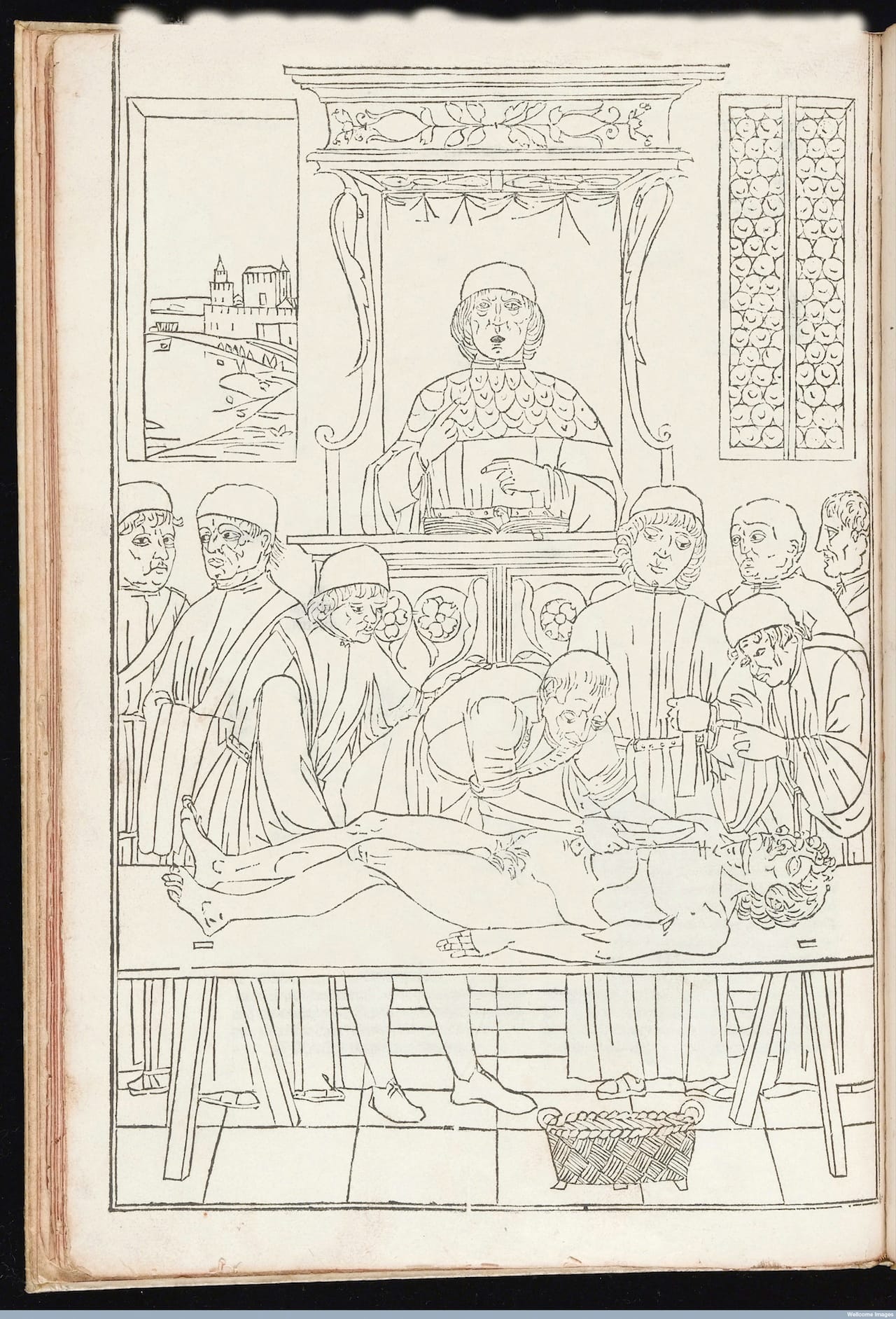 L0043657 Woodcut dissection Credit: Wellcome Library, London. Wellcome Images images@wellcome.ac.uk http://wellcomeimages.org Woodcut dissection. Anatomy. Autopsy. 1495 Fasciculus medicine. [F.1a.tit:] Fasciculus medicine in quo continentur: videlicet. ... [F.40b] Hecanothomia fuit emendata ab eximio artium ... Impressum Venetiis per Joannem et Gregorium de Gregoriis fratres. Anno domini Mccccxcv die xv Octobris / Joannes de KethamJoannem et Gregorium de Gregoriis Fratres. Published: 1495. Copyrighted work available under Creative Commons Attribution only licence CC BY 4.0 http://creativecommons.org/licenses/by/4.0/