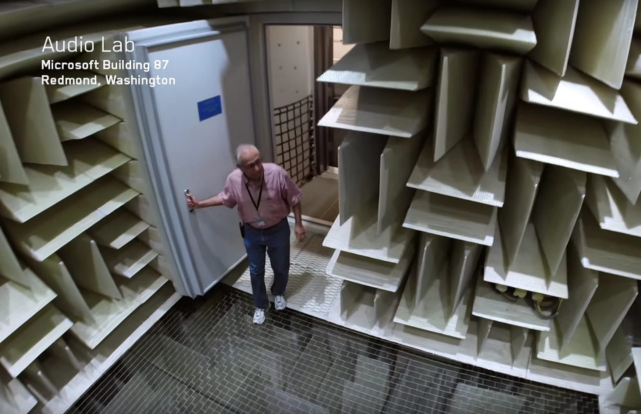 Microsoft's Building 87, the quietest place on Earth (screenshot by the author for Hyperallergic via YouTube)