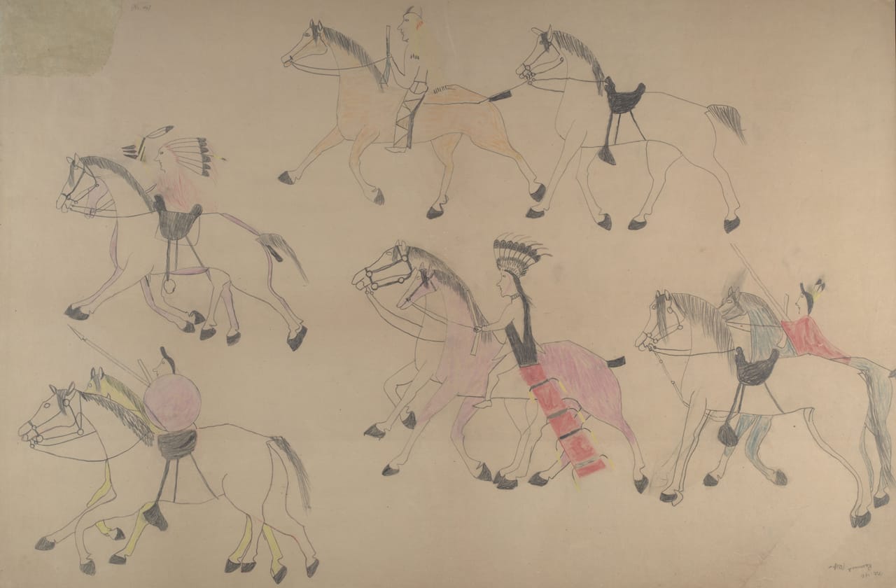 Red Horse (Minneconjou Lakota Sioux, 1822-1907), Untitled from the Red Horse Pictographic Account of the Battle of the Little Bighorn, 1881. Graphite, colored pencil, and ink. NAA MS 2367A_08571100. National Anthropological Archives, Smithsonian Institution