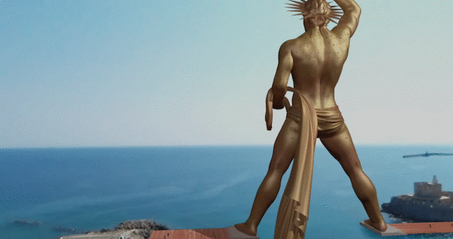 The proposed design for the Colossus of Rhodes (screenshot via YouTube)