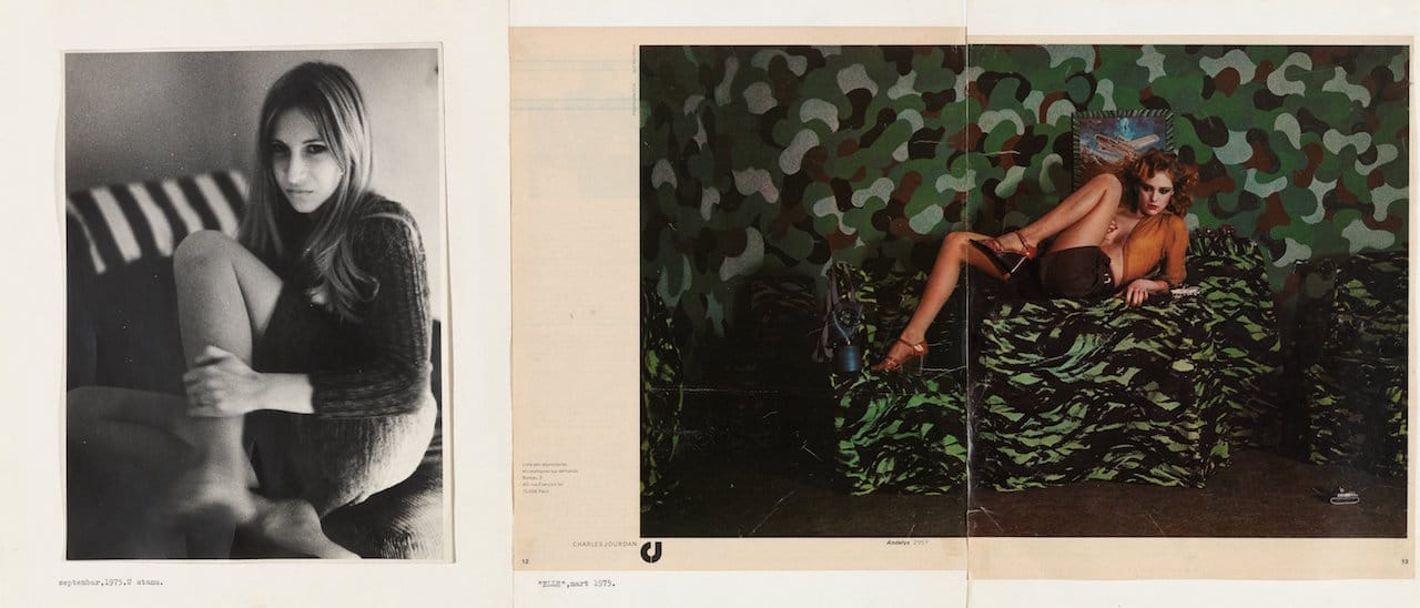 Sanja Iveković, "In the Apartment, September 1975 / 'Elle,' March 1975" (1975), gelatin silver print, magazine page and typewritten text by the artist