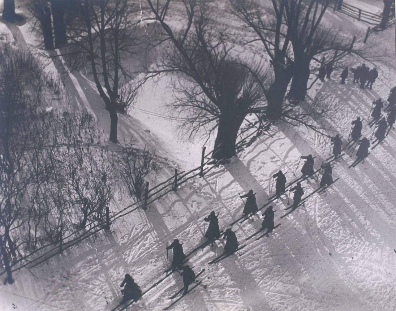 Arkady Shaikhet, Red Army Marching in the Snow, 1927–28, gelatin silver print. Collection of Alex Lachmann. Artwork © Estate of Arkady Shaikhet, courtesy of Nailya Alexander Gallery.