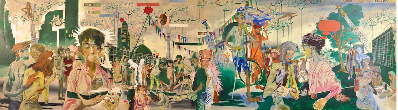 Salman Toor, "For Allen Ginsberg (2015), oil on canvas, 47 x 168 in.