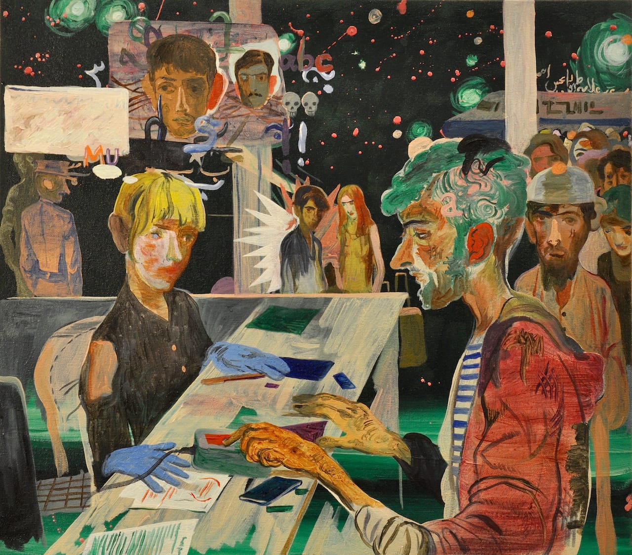 Salman Toor, Jetsetter" (2015), oil on canvas, 22 x 25 in. (all images courtesy the artist and Aicon Gallery)