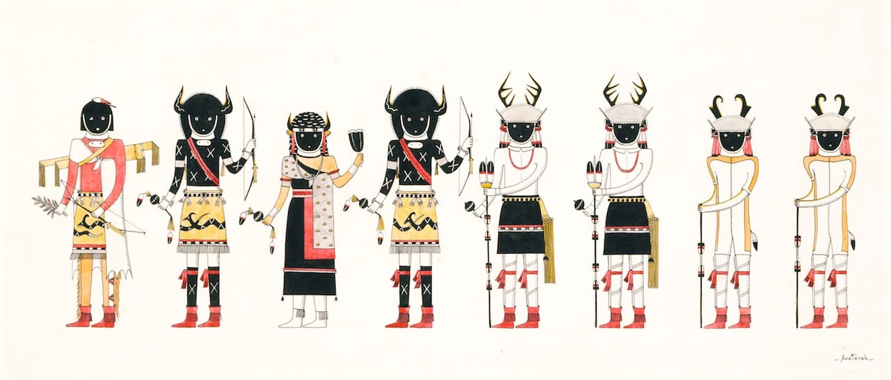 Awa Tsireh, "Buffalo Deer Dance" (c. 1930-1940), ink, watercolor and pencil on paper (all images courtesy Smithsonian American Art Museum, Corbin-Henderson Collection, gift of Alice H. Rossin)