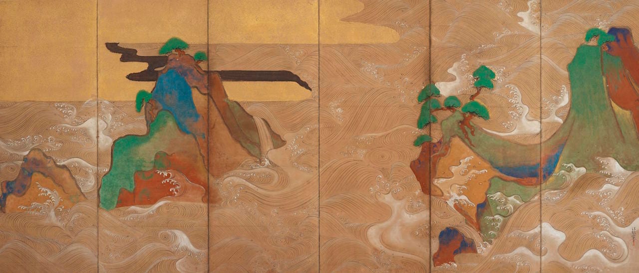 (Artist) Tawaraya Sotatsu; Japan; 17th century; Ink, color, gold, and silver on paper; H x W (overall [each]): 166 x 369.9 cm (65 3/8 x 145 5/8 in); Gift of Charles Lang Freer