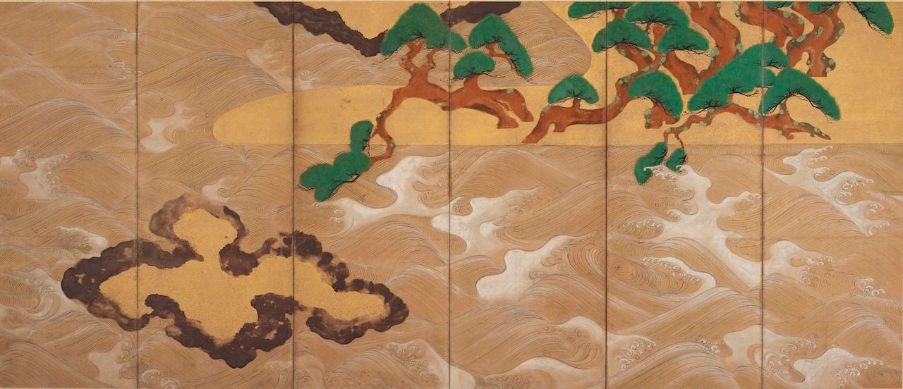 (Artist) Tawaraya Sotatsu; Japan; 17th century; Ink, color, gold, and silver on paper; H x W (overall [each]): 166 x 369.9 cm (65 3/8 x 145 5/8 in); Gift of Charles Lang Freer