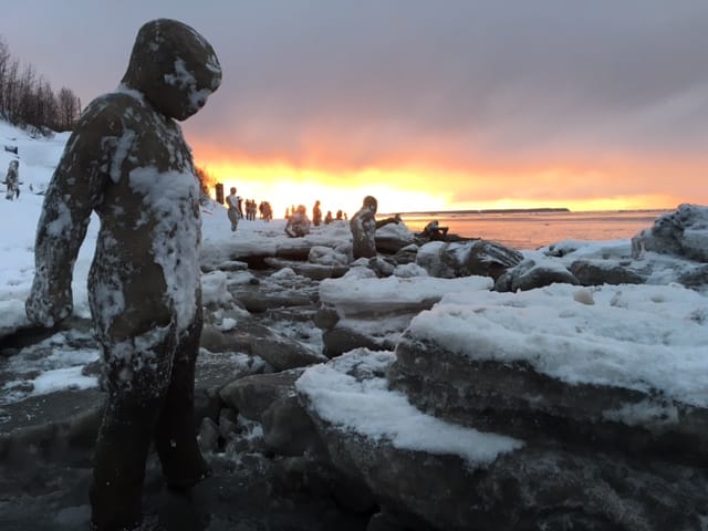 Sculptures lining the coast of Alaska (photo by Sarah Davies, all photos courtesy 100 Stone)