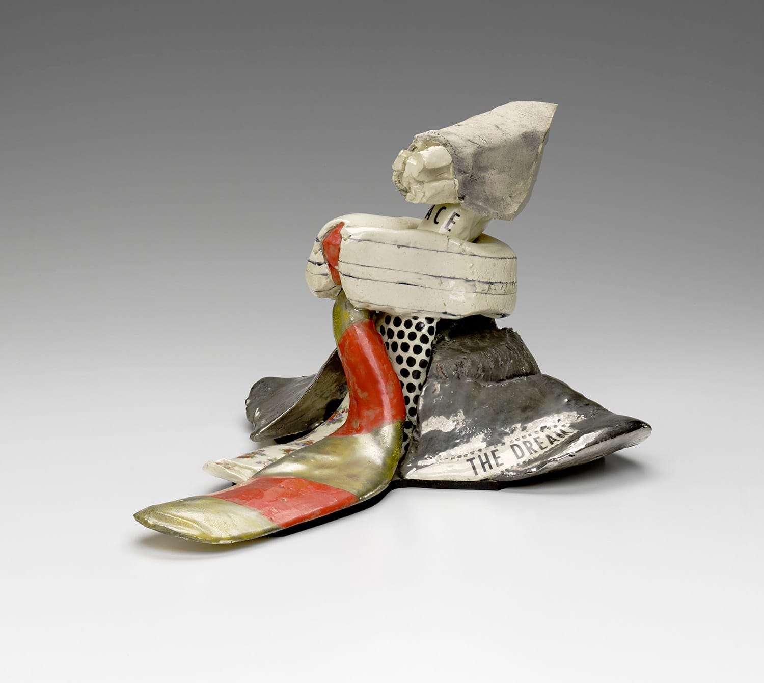 Jim Melchert, "The Dream" (1967), stoneware with glaze, overglaze, luster, and decals, 11 x 14 x 17 1/2 in