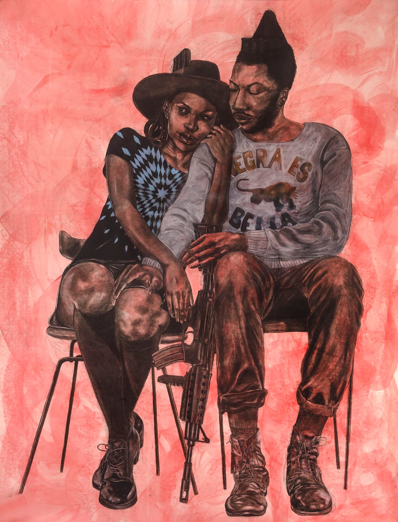 Robert Pruitt, "Garveyite Celestials" (2015), mixed media on paper, 120" x 96" unframed (photo by Gene Ogami) (click to enlarge)