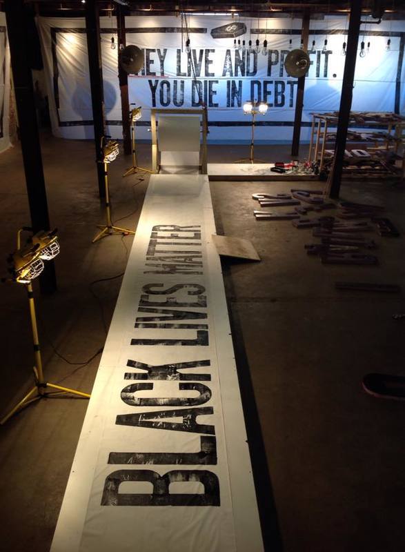 Piotr Szyhalski’s “insanely dysfunctional letterpress setup” in the Soap Factory exhibition 'Three Factory Pieces' (photo courtesy the Soap Factory)