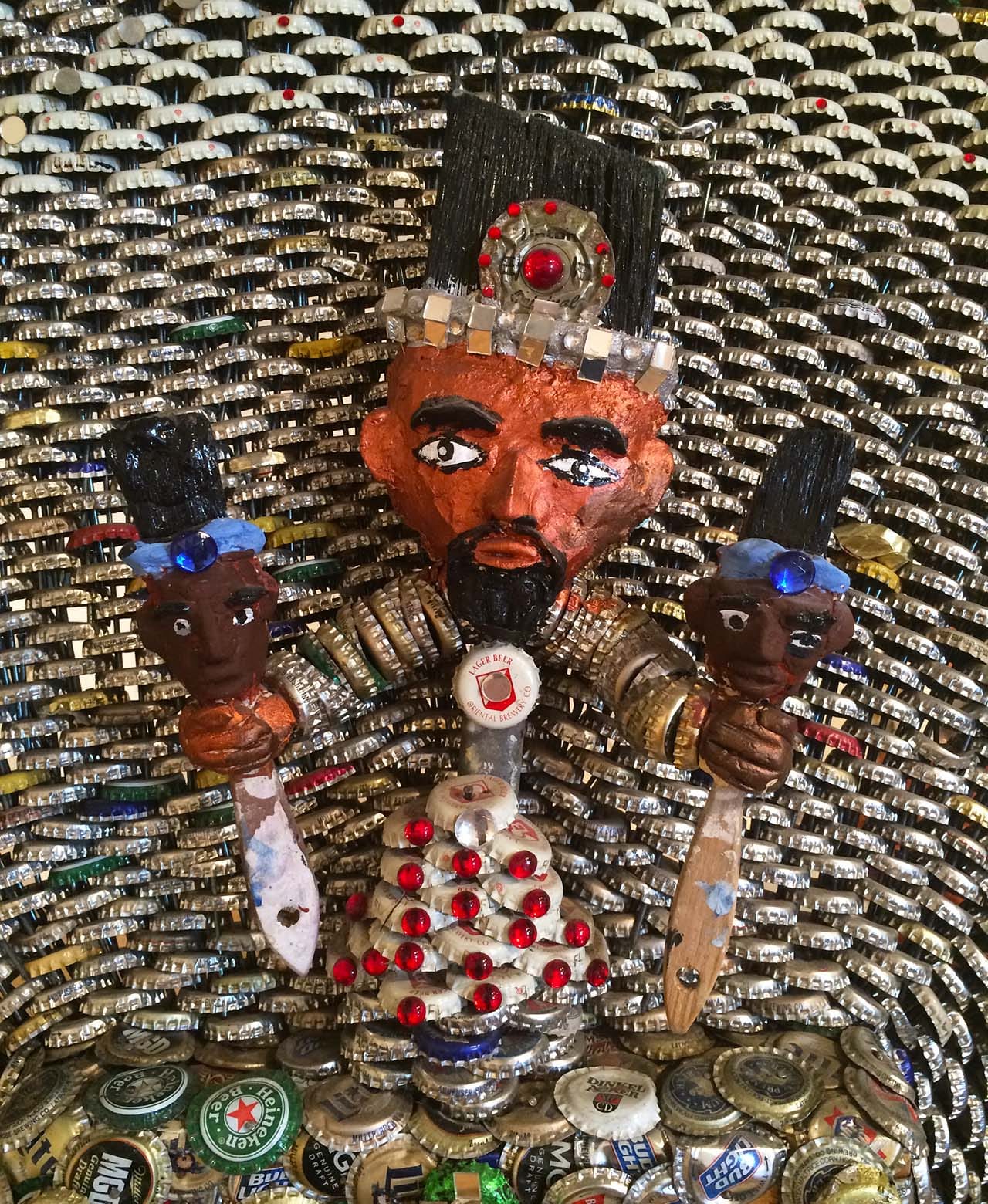 Detail of Mr. Imagination's "Ladder Throne" (1998) (photo by Benjamin Sutton/Hyperallergic)