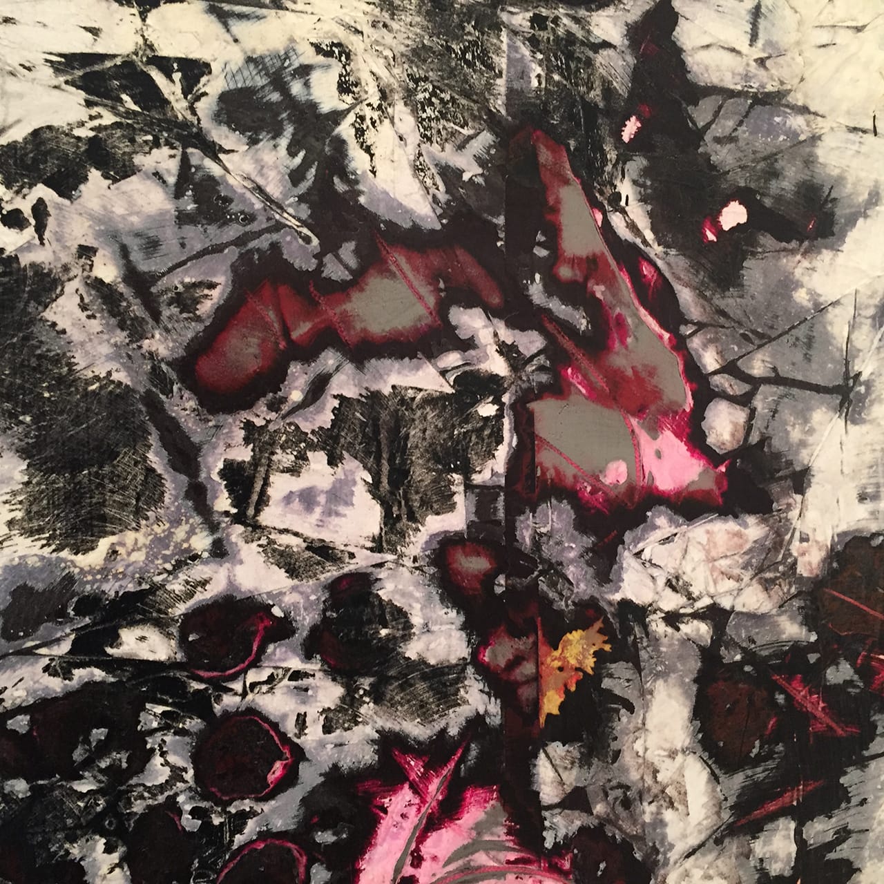 Detail of Mark Bradford, "Hunger with Salt and Pepper Tastes Better" (2015), mixed media on canvas, 304.8 x 304.8 cm / 120 x 120 in (click to enlarge)