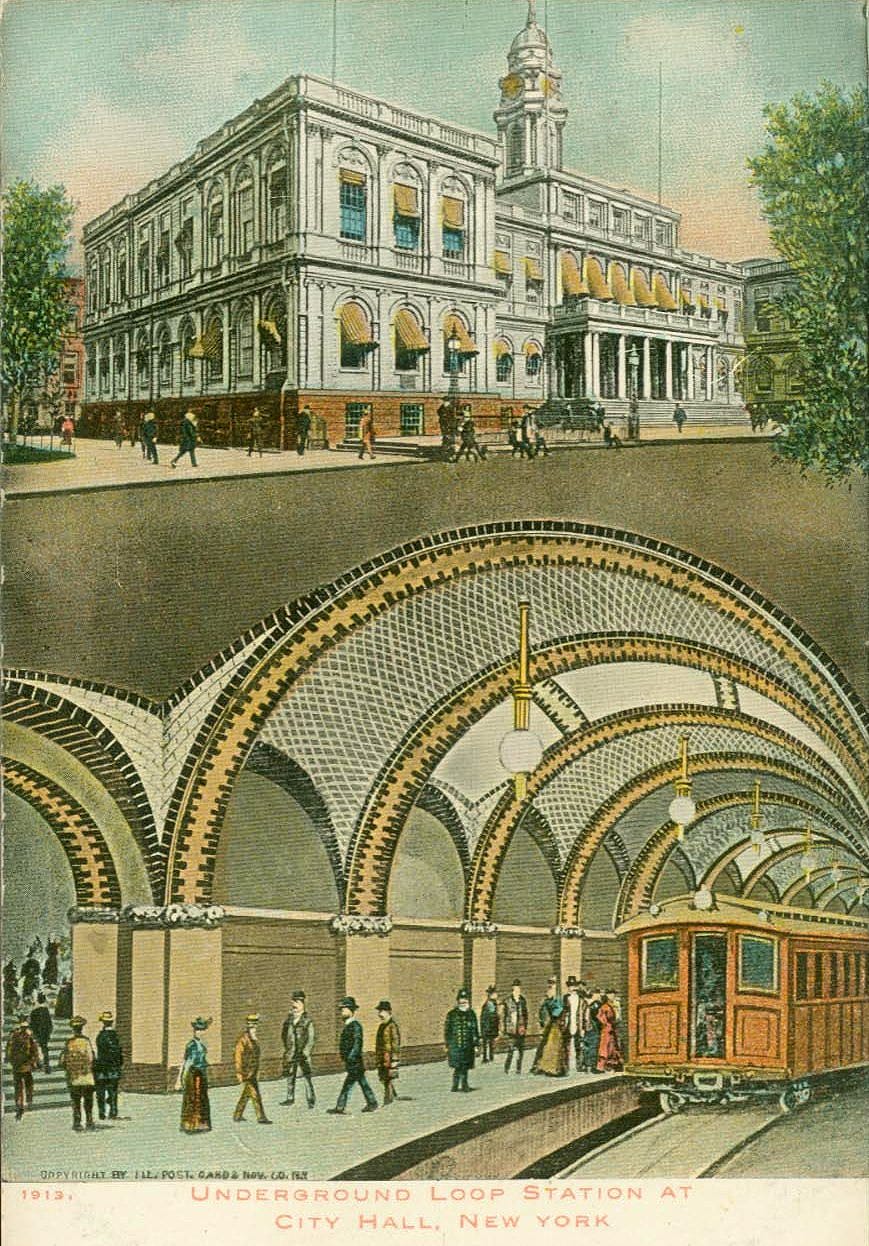 Postcard of the "underground loop at City Hall, New York" (early 1900s) (via Wikimedia)