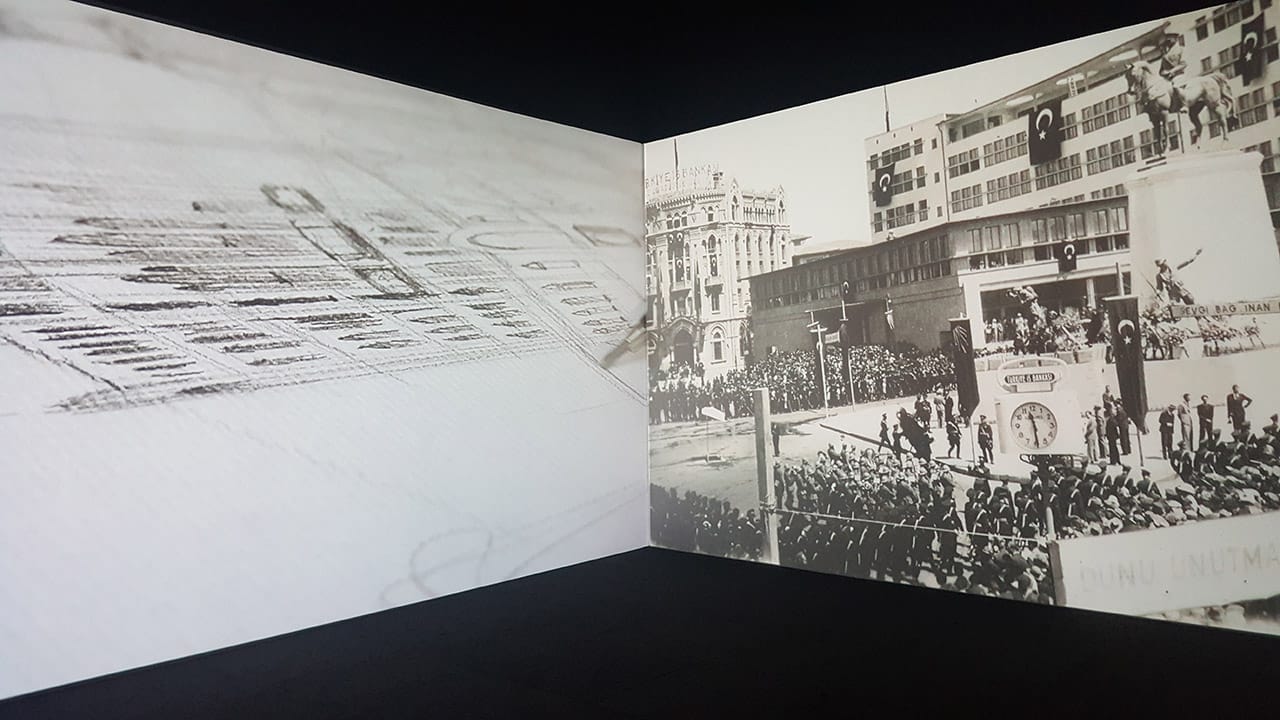 Installation view, 'Dor Guez: The Sick Man of Europe: The Architect' at the Museum of Contemporary Art Detroit (click to enlarge)