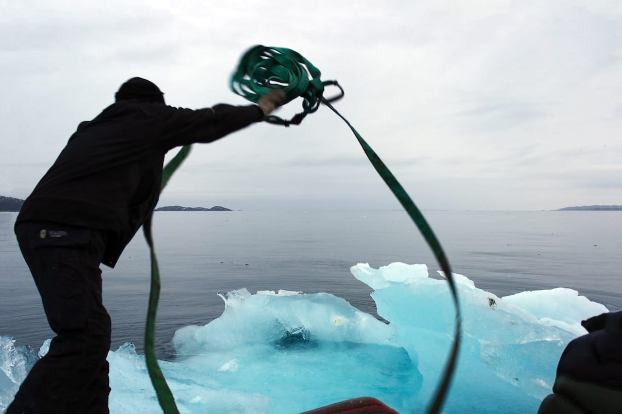 Harvesting ice floating in Nuup Kangerlua, Greenland (photo by Group Greenland, © 2015 Olafur Eliasson)