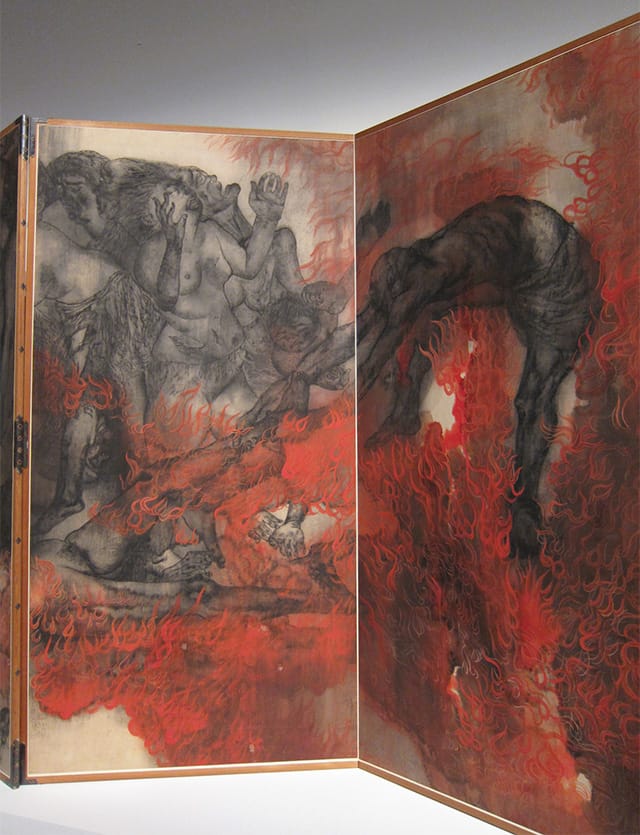 Iri and Toshi Maruki, detail of “Hiroshima Panel #2: Fire” (1950) (photo by Claire Voon/Hyperallergic)