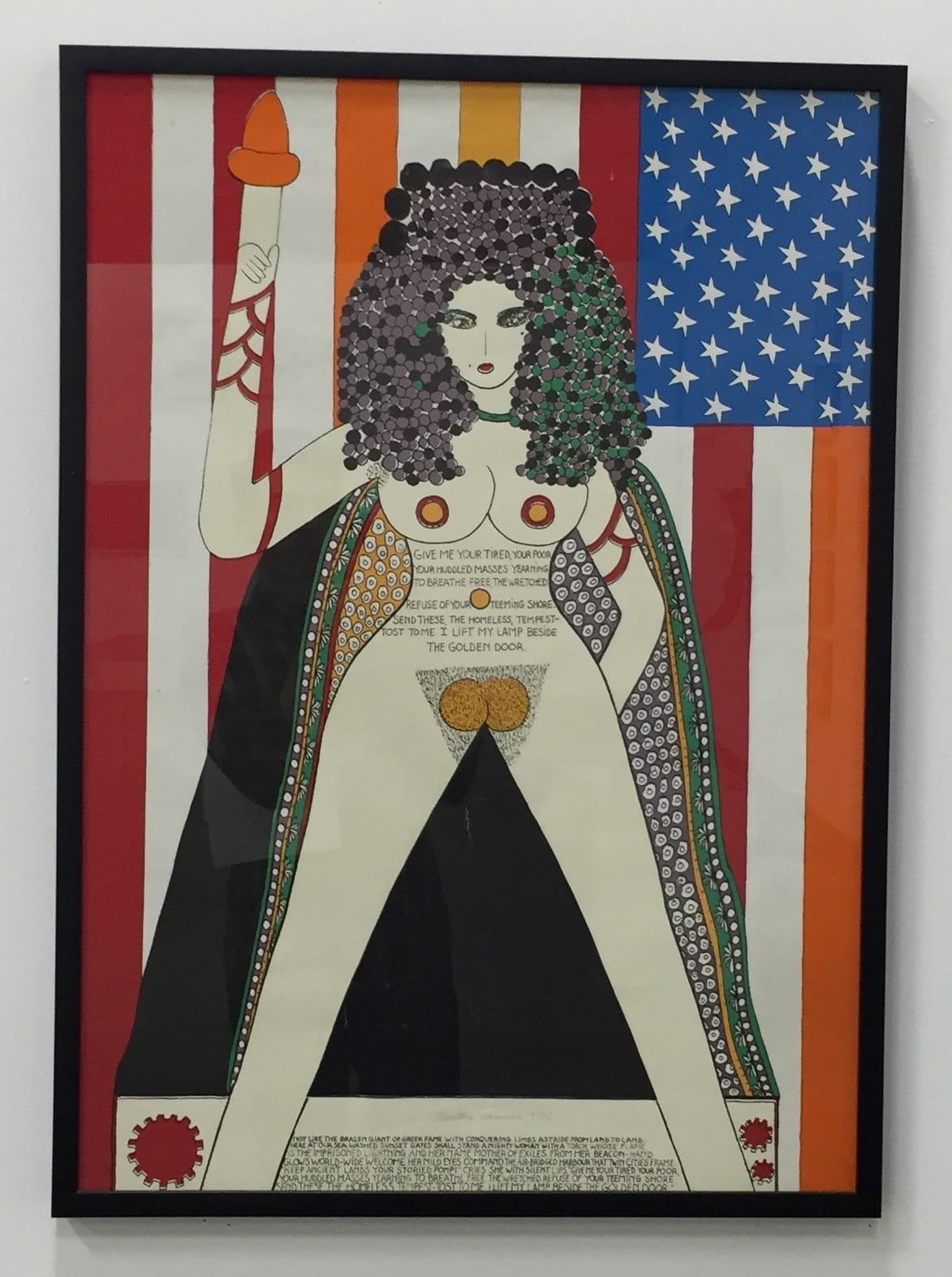 Dorothy Iannone, "The Statue of Liberty" (1977) in "Let Power Take a Female Form" at The Box (photo by Matt Stromberg/Hyperallergic)