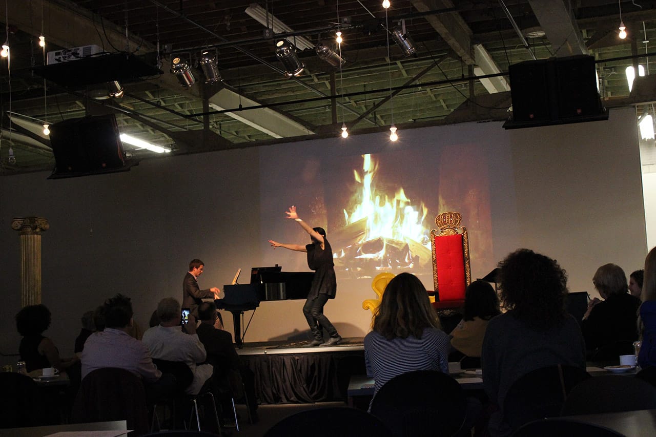 Joseph Keckler performing "Let Me Die" at the Museum of Contemporary Art Detroit (all photos by the author for Hyperallergic)