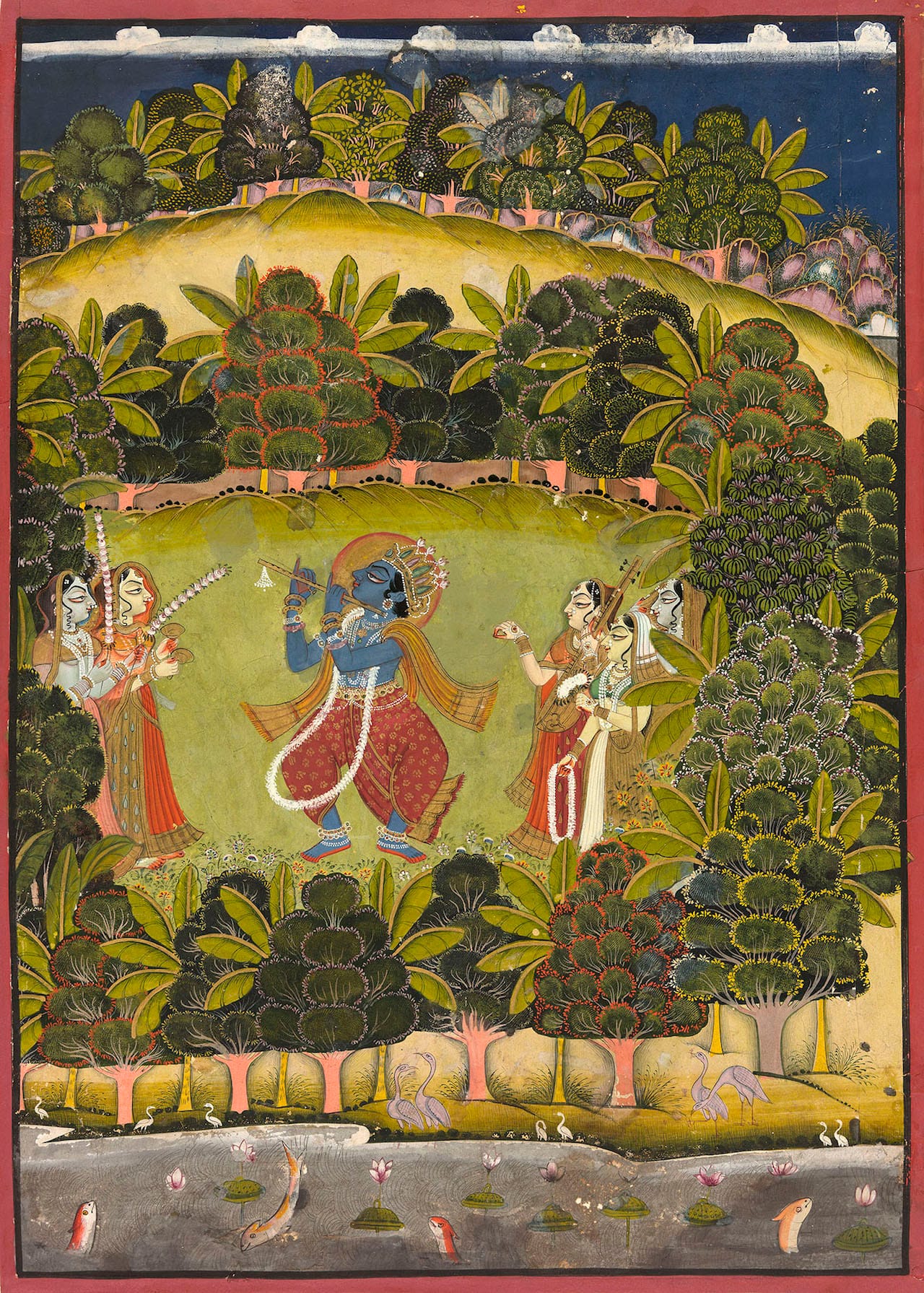 "Krishna Fluting for the Gopis" (late 18th or early 19th century), Jodhpur, Rajasthan, India
(The Art Institute of Chicago, gift of Marilynn Alsdorf) (click to enlarge)