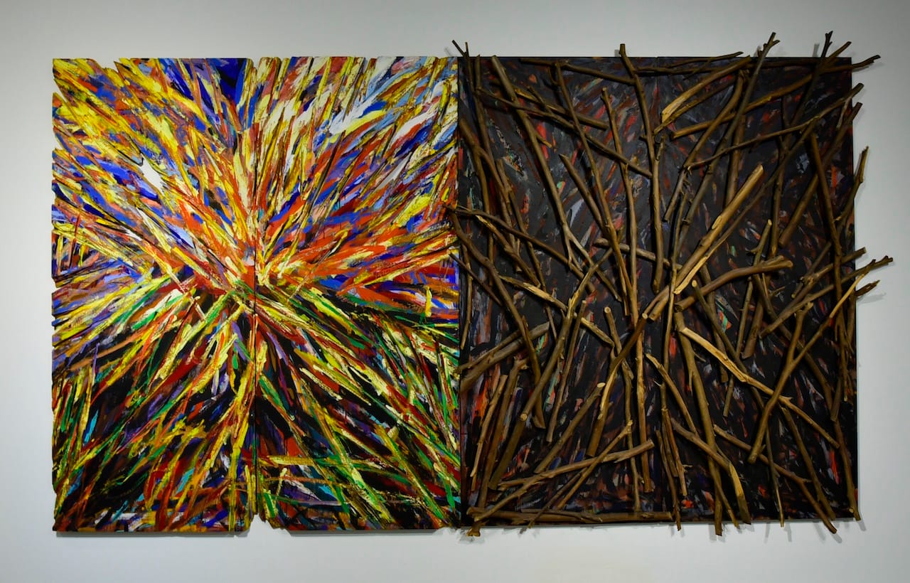 Charles Arnoldi, "American Standard" (1975, left) and Charles Arnoldi, "Impound" (1985, right) in 'Made in California' at Mana Wynwood