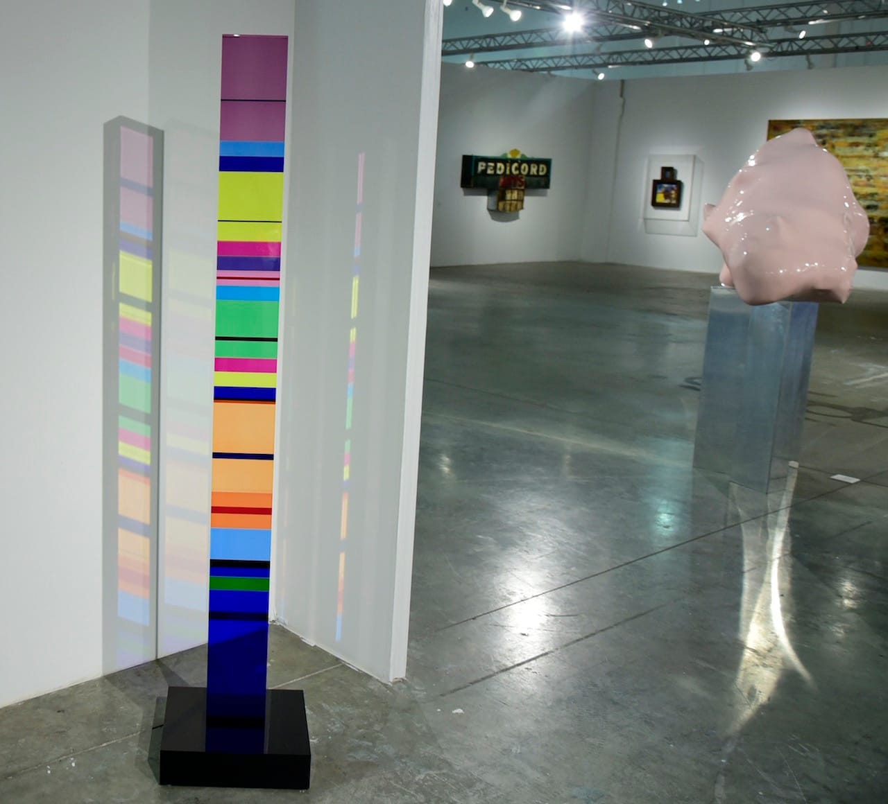 Installation view of 'Made in California' with Velizar Mihich Vasa's "Column #3088" (2003) in the foreground