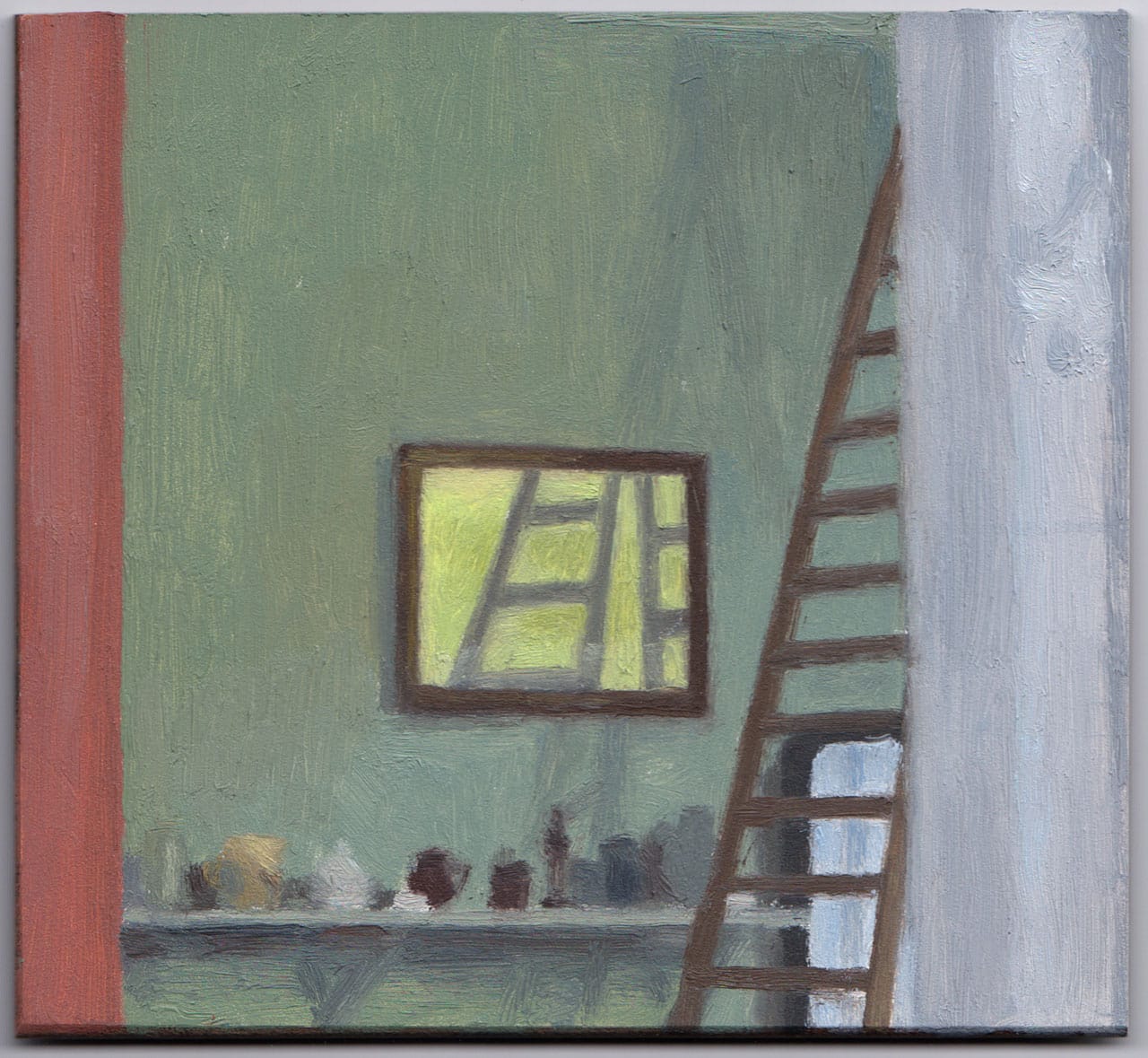 Eleanor Ray, “Atelier Cézanne, Aix” (2015), oil on panel, 5 1/4 x 5 3/4 inches
